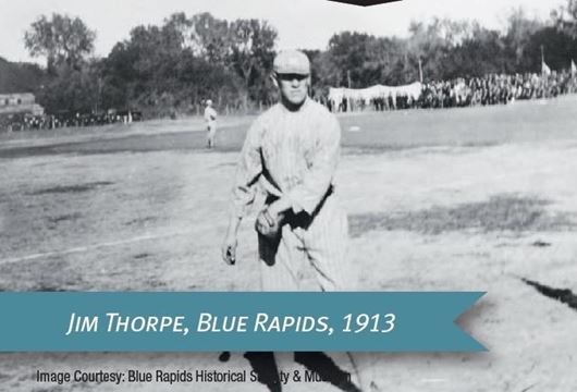 photo of Jim Thorpe playing baseball in Blue Rapids 1913